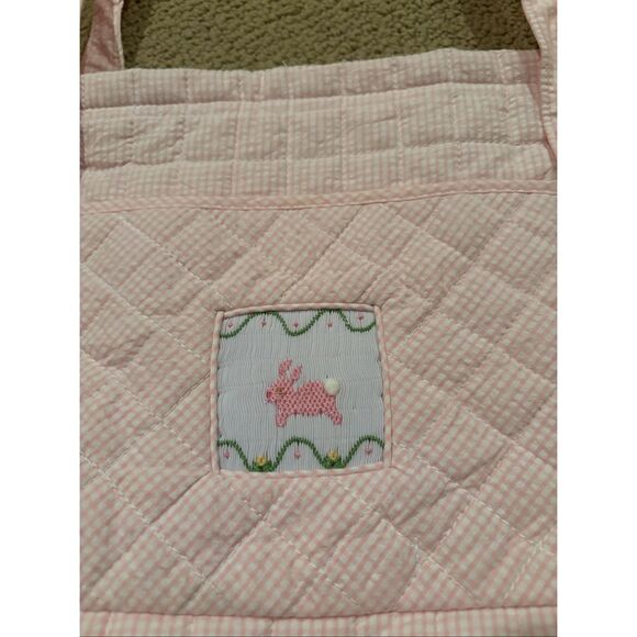 Little English Gingham Seersucker Smocked Bunny Tote - Picture 3 of 7